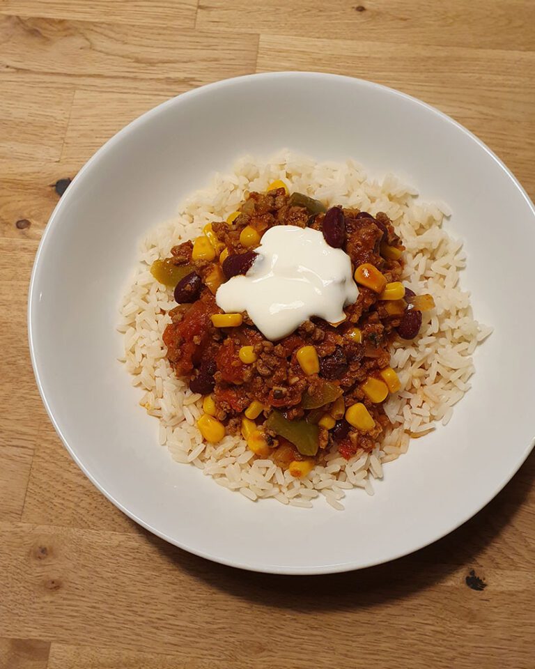 Rezept für Chili con Carne mit Bohnen, Mais und Paprika